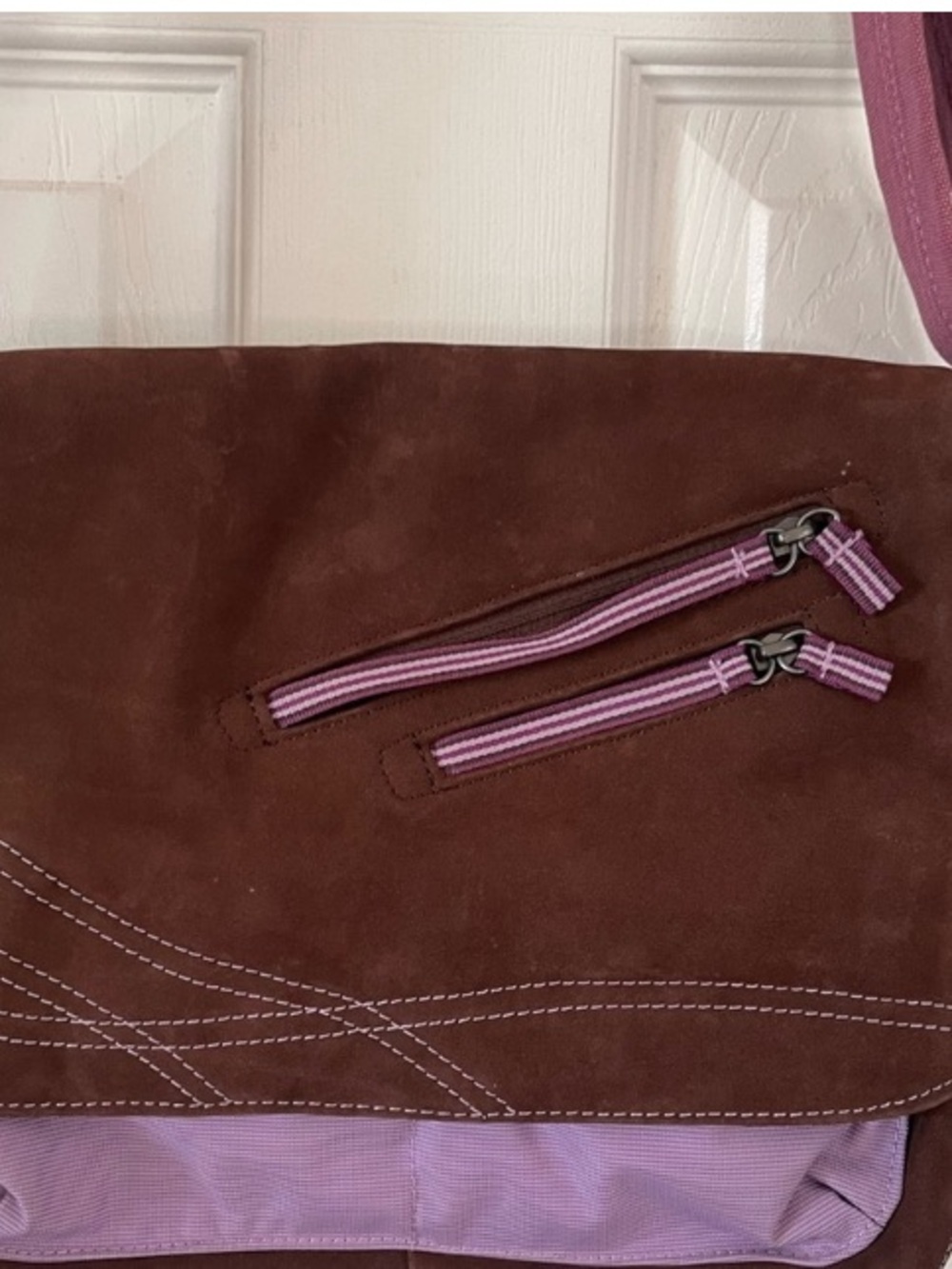 Ellington Brown and Lavender Suede Crossbody Bag